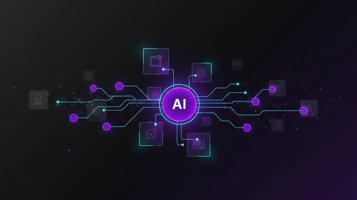 Futuristisches Smartphone mit KI-Agent Interface und schwebenden App-Icons